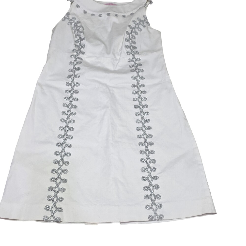 Lilly Pulitzer Dress Womens 4 White Embroidered Shift Sleeveless Floral Summer